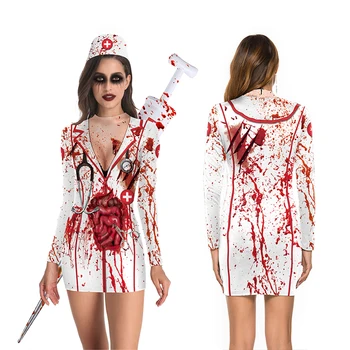Desivé Krvavé zdravotná Sestra Kostýmy Ženy Kostry Lebky Horor Teroru Purim Halloween Kostýmy pre Ženy Šaty Ghost Sestra Karneval