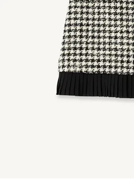 Ženské Houndstooth Skladaný Tweed Mini Sukne 2022 Nové Začiatku Jesene, Dámy Vintage Zip Vysoký Pás A-Line Krátke Jupe