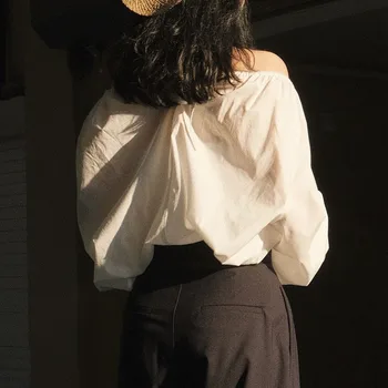 Letné dámske ležérne farbou off-the-ramenný dlhým rukávom voľné tričko