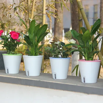 Kreatívne Self-zalievanie 4 farebné Kvetinové Kvetináč Rastlín Hrniec Home Office Dekor Kolo Pre Záhradné Dekorácie Automatické zavlažovanie hrniec