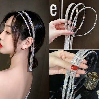 Luxusné Crystal Hairbands Pre Ženy Kórejský Dlhý Strapec Luk Pásma Kórejský Drahokamu Hlavový Most Svadobné Dievčatá Vlasy, Doplnky, Darčeky