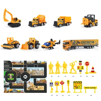 8 Pack Stavebné Inžinierstvo Truck Buldozér Bager Model Auta Hračky s Play Mat registrujte sa Cestné Montessori Hračky pre Deti, Chlapci