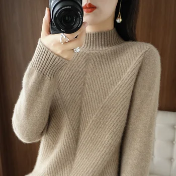 Sveter žien jeseň zima semi-vysoká krku hrubé cashmere sveter žien zo 100% čistej cashmere voľné veľké veľkosti zrastov leginy