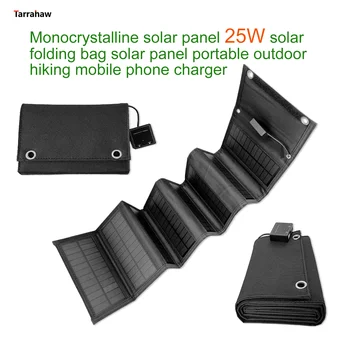 Monokryštalické Skladací Solárny Panel 25W Prenosné PV Bunky Skladacia Taška 2USB Výstup Vonkajšie Power Banky, pešia Turistika Nabíjačku Mobilného Telefónu
