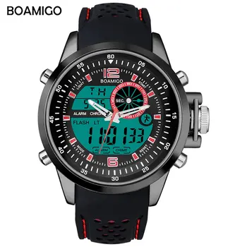 BOAMIGO Luxusný Dizajn Muži Hodinky Red Športové Hodinky relojes de cuarzo Digitálne Hodinky Quartz náramkové hodinky relogio masculino