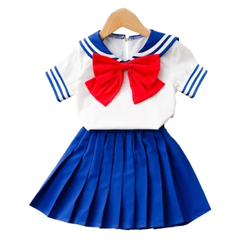Detský Oblek Pre Dievčatá v Lete Krátky Rukáv Čela Hore + Skladaná Sukňa Sailor Moon Cosplay Sady Neformálne Oblečenie Baby Deti Oblečenie