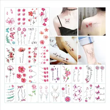 30 Listov tvorivé Nepremokavé Dočasné Tetovanie Nálepky Krku Rameno kľúčnu kosť Higan Kvet, Listy Falošné Tatto pre Ženy Muži