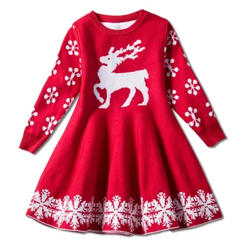 deti vianočný sveter Šaty sobov Oblečenie batoľa dievča vianočné šaty Dievčatá Snowflake Pletené Zimné Šaty pre Dievčatá