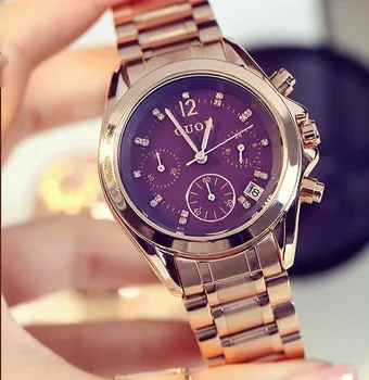 Móda Guou Značky módnych šesť pin malé oceľové hodinky ciferník žena kórejský Kamienkami retro Business Bežné hodinky darček