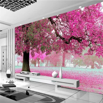 Fialové, Ružové A Kvetinové Tapety More Obývacia Izba Tv Spálňa Tapetu Pozadia Bezšvíkové Romantický Cherry Blossom Krajiny Nástenná Maľba
