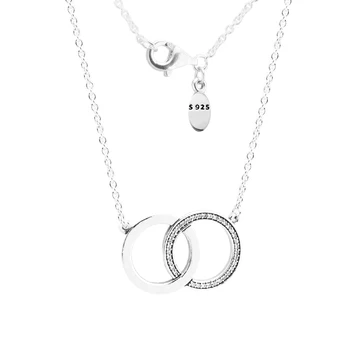 Skutočné 925 Sterling Silver Chain Náhrdelníky pre Ženy Podpis Kruhy Náhrdelník s jasnými CZ Jemné Šperky Strany Darček collier