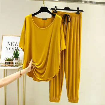 Fdfklak Lete Nové Žien 2 Dielna Sada Pyžamo Femme Sleepwear Voľné Mäkké Bežné Nosenie Farbou Ženské oblečenie pre voľný čas Oblek