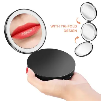 Tri-fold Kozmetické LED Zrkadlo Prenosné Kolo make-up Zrkadlo, 1x/5x/10x Zväčšovacie Márnosť Miroir s LED Svetlom pre Cestovné Vonku