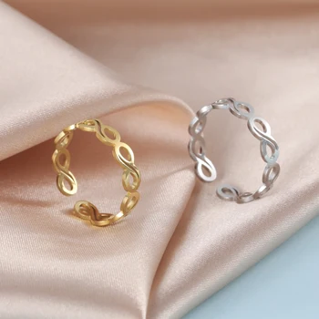 Teamer Nehrdzavejúcej Ocele Infinity Otvoriť Prstene pre Ženy, Mužov Pár Krúžok Geometrické Módne Šperky Zlatá Farba Svadobné Zásnubný Dar