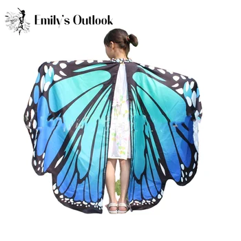 Mäkké Textílie Motýlích Krídel Šatkou Víla Deti Víla Pixie Kostým Príslušenstvo Dievčatá Šaty-up Šatkou Plášť Kostým Farebnej Tlače