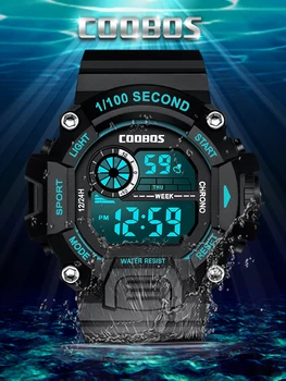 COOBOS 30 M Vodotesný Digitálne Hodinky pre Mužov Športové Elektronickej LED Náramkové hodinky Bežné Svetelné Black Blue Man Hodiny reloj hombre