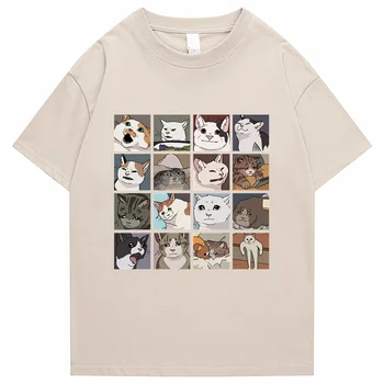Meme Mačky Puzzle Harajuku Tlač pánske T-Shirt 2022 Japonský Ulici Krátkym Rukávom Letné 100 Bavlna Punk Top pánske Rock Top