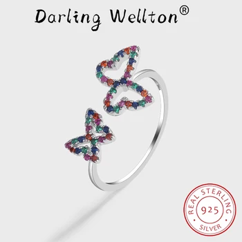 Kreatívne Rainbow Double Motýľ Číslo 8 Pár Krúžok Pre Ženy Farebné Luk Pôvodné Sterling Silver Výročie Darček Šperky