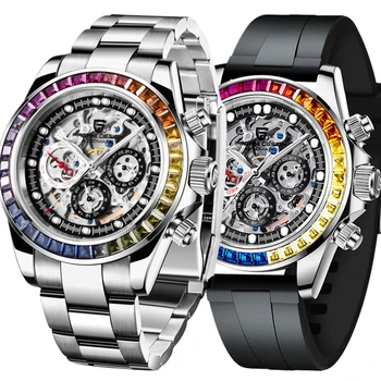 PAGANI DIZAJN 40 mm Rainbow Rámu Mens Mechanické náramkové hodinky Zafírové Sklo Duté, Dizajn Automatické Hodinky pre Mužov