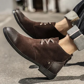 Originálne Kožené pánske Topánky na Jeseň Členok Boot Americkom Štýle Vintage Móda Topánky pre Človeka Ukázal Prst Mužský Zapatos De Hombre