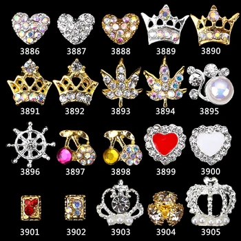 10PCSNail Šperky Crystal Koruny/Srdce Gold& Silver Zliatiny Manikúra Tipy Clear AB Kryštály Kamienkami Pre 3D Nail Art Decoration