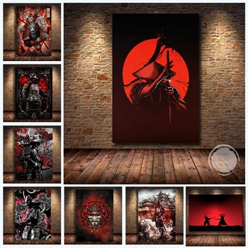 Japonský Samuraj Čierna a Krvi Plagát Plátno na Maľovanie Vytlačí Nástenné Obrazy pre Obývacia Izba Cuadros Darček Wall Art Domova