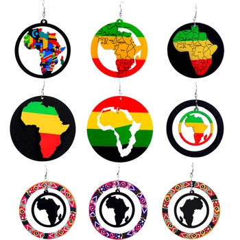 Trendy Veľké Prírodné Drevené Maľované Náušnice Farebné Vyhlásenie Boho Módne Šperky Afriky Mapu Drop Náušnice Darčeky Pre Ženy