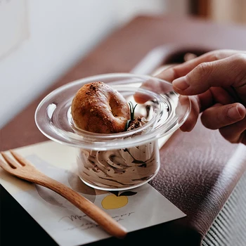 IN Nordic Štýl Jogurt Mousse Hrnček kórejský Koktail Ice Cream Pohár Nastaviť Dezert Malé Sklenené Horúci Nápoj Slamený Klobúk Tvar Sklenené Vázy