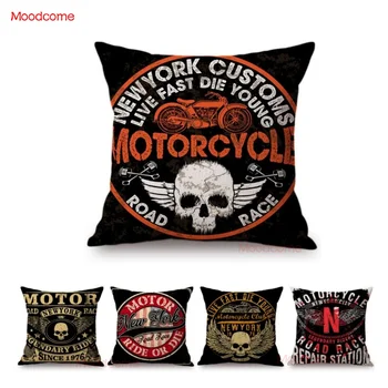 Vintage Motocyklový Klub New York Motora Závod Funky Vankúš Black List Tlač Bývať Rýchlo Zomrieť Mladý Gauč Bielizeň Vankúš