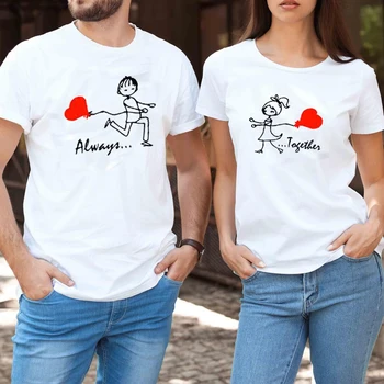 Valentína 2021 Vždy Spoločne Zodpovedajúce Tshirts pre Páry Valentína Darček Topy Ženy Módne Oblečenie Darček Krátke