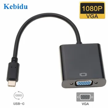Kebidu Typ C-VGA Kábel USBC USB 3.1 na VGA Adaptér pre Macbook 12 palcový Chromebook Pixel Lumi 950XL Hot Predaj