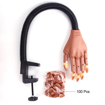 Profesionálna Manikúra Praxi Strane Flexibilné Hnuteľného Nail Art False Ručne Nastaviteľné Tréningové Model Ruke S Nechty 100ks Tipov