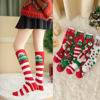 V zime Teplé Zahustiť Coral Fleece dámske Ponožky Cute Halloween Vianoce Darček Cartoon Vianočné Ponožky Elk Poschodí Ponožky Calcetines