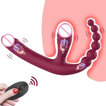 Tri-motor Nositeľné Dildo Vibrátor Diaľkové Ovládanie Simulácie Penis Lesbické Masturbator G-spot Vaginálne Análny Stimulátor Korálky