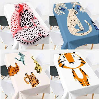 Cartoon zvierat tiger, leopard obrus obrus obrus obdĺžnikový svadobné obrus biely konferenčný stôl jedálenský Stôl