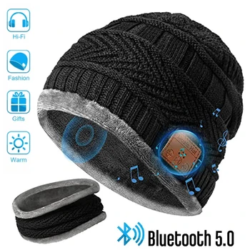 2v1 Zimné Bluetooth 5.0 Headset Čelenka Teplé Hudby Klobúk s Mäkké Šatku Mikrofón pre Handsfree Volanie Vonkajšie Športové Spp Dary