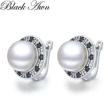 Black Awn Kolo pearl Hoop Náušnice pre Ženy Classic Strieborná Farba Trendy Spinelovou Zapojenie Módne Šperky I223