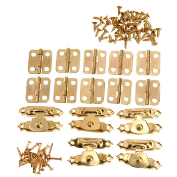 15pcs/kit Vintage Gold okolo Pántov Železa Dekoratívne + Starožitné Západku Hasps Šperky Box Prepínač Lock Nábytkových Kovaní Hardvéru