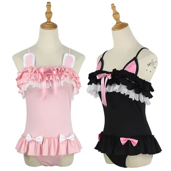 Anime jednodielne Plavky Roztomilý Sexy cosplay Kostým Plavky Ženy Roztomilý čierna mačka, prášok králik Plavky Leto