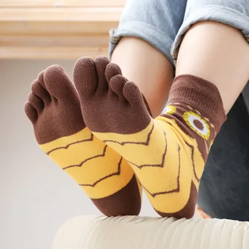 5 Párov Roztomilý Kreslený Päť Prstov Ponožky pre Ženy Čistej Bavlny Zvierat Sova Split Prst Uprostred Bežné Trubice Ponožky s Prstami Hot Predaj