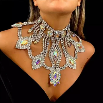 Móda ušľachtilý Crystal Svadobné Šperky Náhrdelník Nastaviť lesklé Drahokamu Svadobné veľký Drahokam Prívesok Náhrdelník luxusné šperky prístup