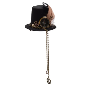 Ženy Halloween Gotický Mini Top Hat Steampunk Gears Reťazca Pierko Do Vlasov Clip Viktoriánskej Cosplay Kostým