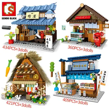 SEMBO Knedľa Japanes Street View Restauran Tehly Mesto Predajňa Potravín Domu Model Údaje Stavebné Bloky, Hračky pre Deti,