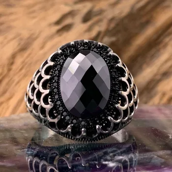 Klasické Etnický Štýl Duté Vyrezávané Oválne Black Crystal Prst Šperky Prstene Pre Ženy/Mužov, Doplnky Strany Na Denné Nosenie, Veľkoobchod