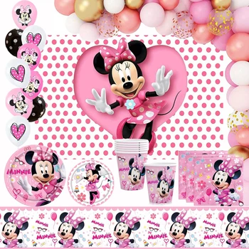 Disney Minnie Mouse Tému Party Dodávky Papiera Doska Pohár Tabelcloth Dievča Baby Sprcha Party Dekorácie Jednorázový Riad