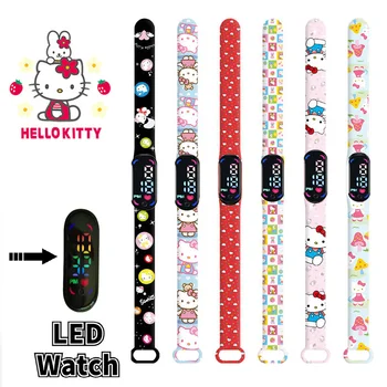 Animovaný Hello Kitty hodinky animovaná postavička Kawaii LED elektronické hodinky, náramok dotyk nepremokavé detské hodinky darček