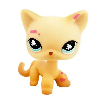 LPS MAČKA skutočný originál Littlest pet shop bobble hlavu hračky Stojí krátke vlasy cat #816 staré vzácne žltá kitty modré oči
