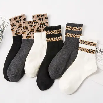 Videli Leopard Tlač Ženy Ponožky Japonský Štýl Autuma Jar Leto Módna Novinka Zvierat Vzor Mid-Trubice Ponožky Pre Dievčatá