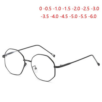 Nepravidelný Mnohouholník Nearsighted Okuliare S Mierou Ženy, Mužov Jasné, Zrkadlo, Kov Predpis Okuliare Diopter -0.5 -1.0 Na -4.0