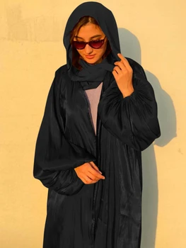 Hodvábne Otvoriť Abaya Kimono Cardigan Lete Lesklé Lístkového Rukáv Abayas pre Ženy Dubaj Turecko Moslimskou Hidžáb Oblečenie Islam Oblečenie Kaftan